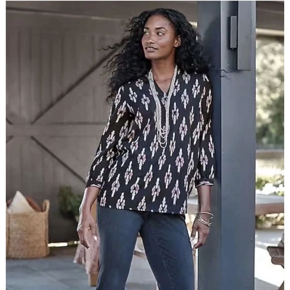 NWT J. Jill Pure V-Neck Ikat Top Geometric Print Size 4X